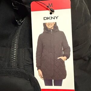 DKNY Hooded Quilted Jacket Black M NWT